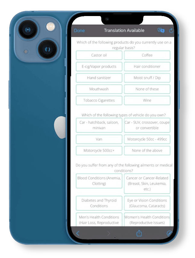mobile phone displaying data selection options