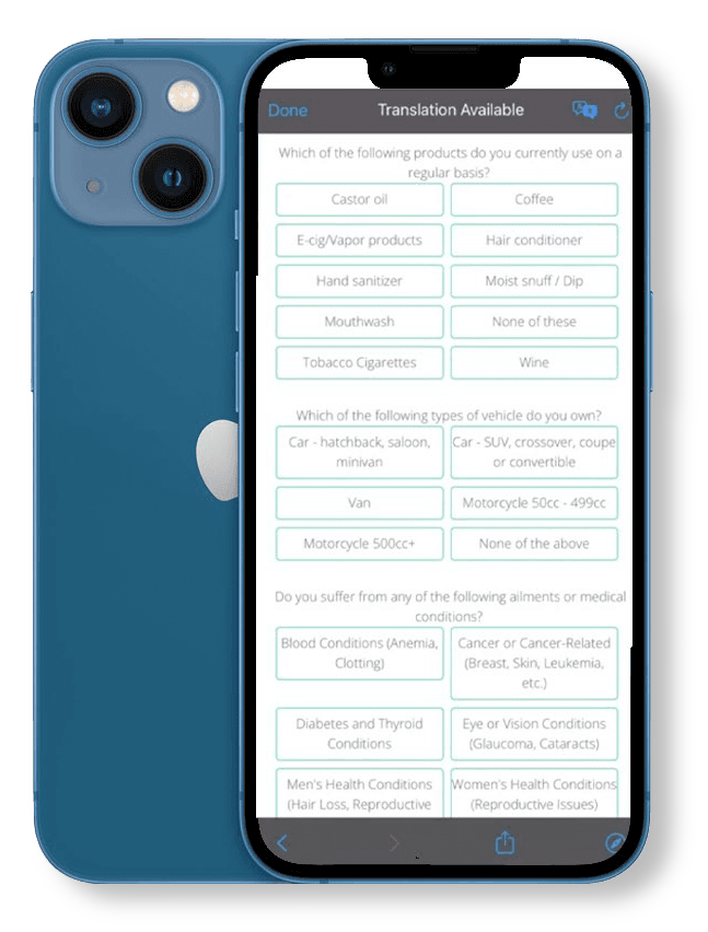 PureSpectrum’s Fusion Link-Based Solution - Mobile Phone mobile phone displaying data selection options