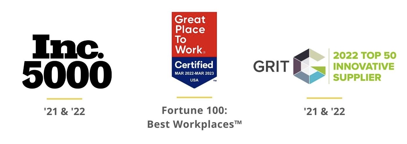 awards, inc 5000 list, fortune 100 best workplaces and GRIT most innovative supplier