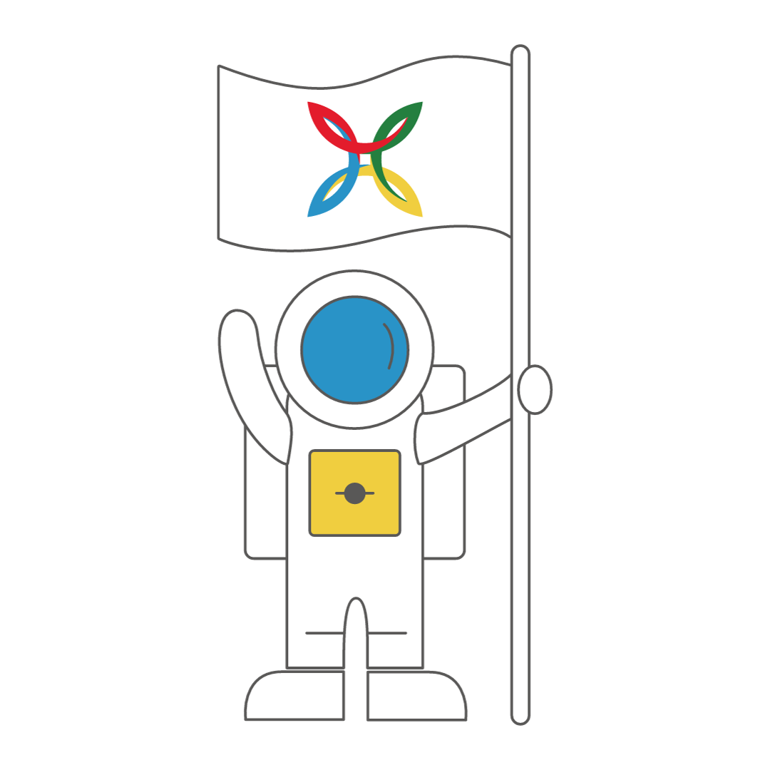 astronaut cartoon holding a flag